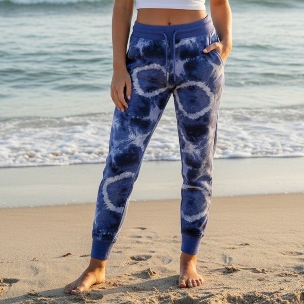 Womens Blue Tie Dye Jogger Sweatpants Knit Pants Size S Athleisure Boho Street
